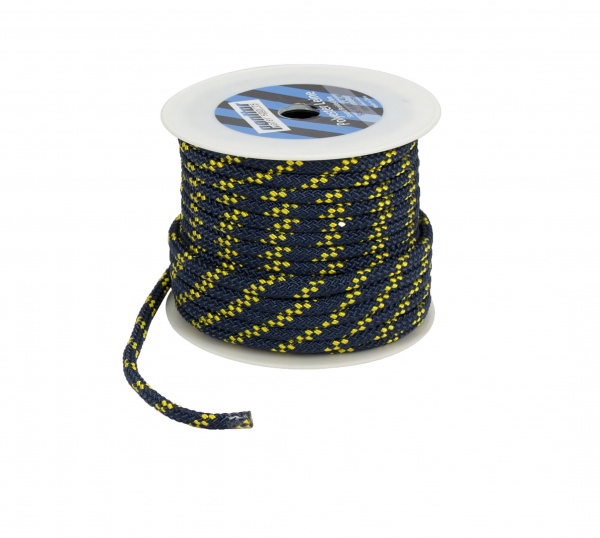 Festmacher Polyester Leine, 12-fach geflochten, 10 mm x 40 m, dunkelblau / gelb